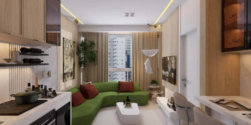 Perspectiva ilustrada Living, 40 m²