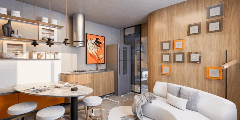 Perspectiva ilustrada Living, 80 m²