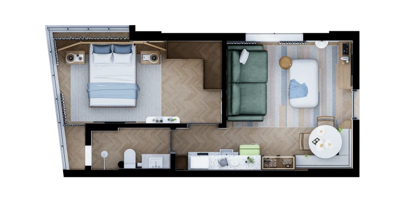 38 m² decorated plan