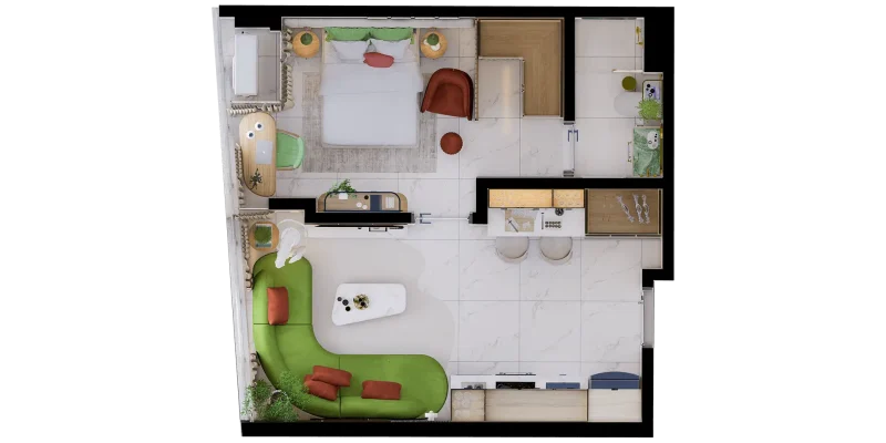 40 m² decorated plan