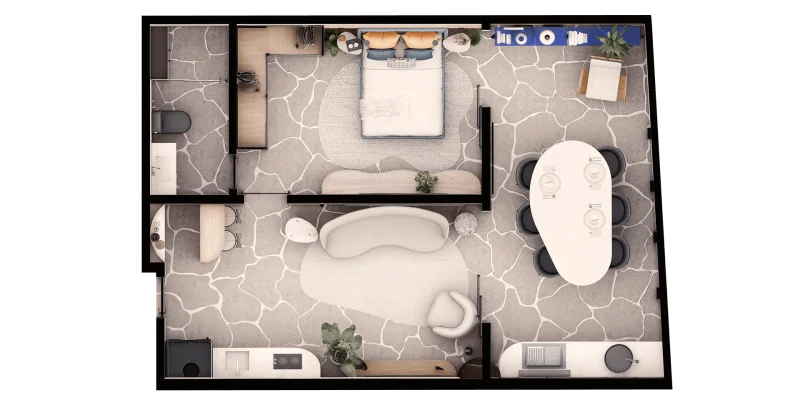 54 m² decorated plan