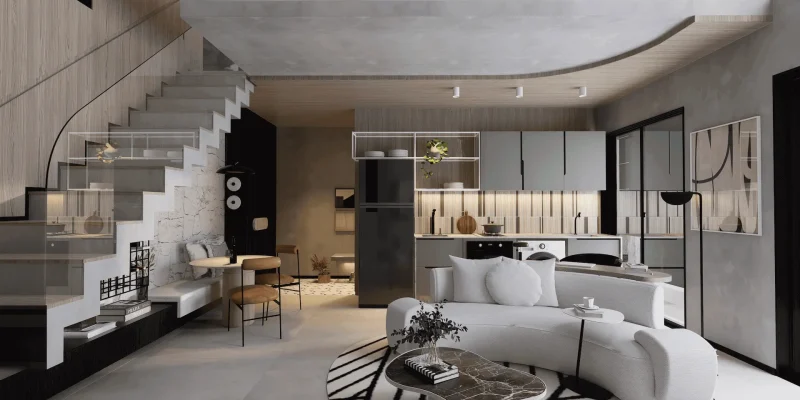 Illustrated perspective,  76 m² apt duplex