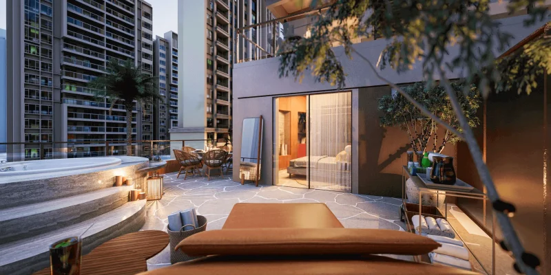 Illustrated perspective,  80 m² apt balcony