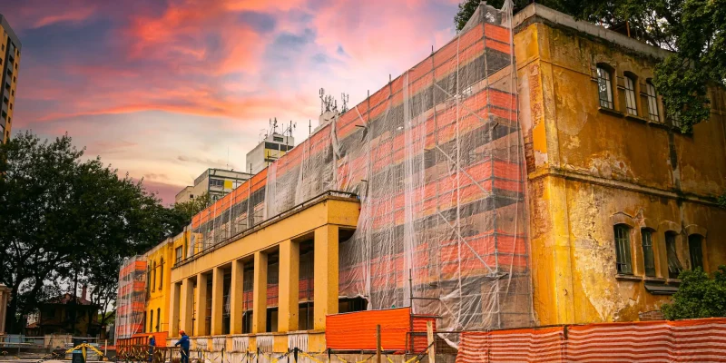 Facade retrofit in progress