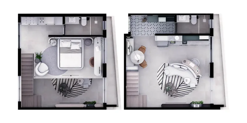 Planta decorada 76 m²